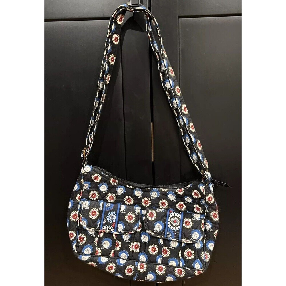 VERA BRADLEY NIGHT OWL BLACK & BLUE LIBBY PURSE SHOULDER BAG. RETIRED